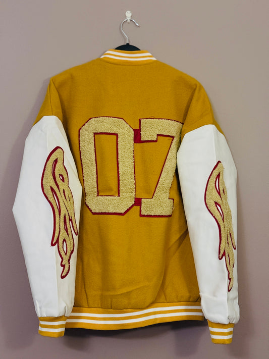Vintage Mustard Varsity Jacket – Embroidered Letterman Style